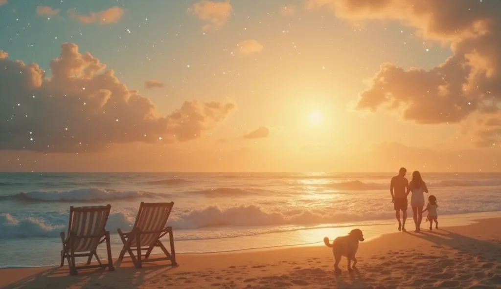 Create an ultra-high-definition, romantic and slightly melancholic image as a background for a song. The scene depicts a tranquil seaside during sunrise, with golden sunlight streaming through soft clouds. Gentle waves caress the shoreline, symbolizing the...