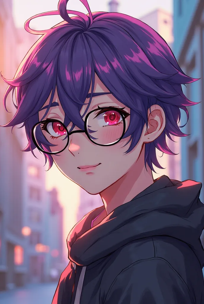  Make my character : male, nerd, purple hair, red eyes, similar to Vermil, He doesn't wear glasses, it has to be anime or cartoon style He's 18 years old.