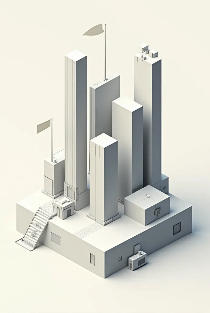 Generate an image with different geometric figures together, q contain the vertical lines, horizontal, profile, frontal, and any, but do it on an isometric plane 