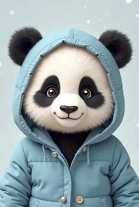 
Baby panda, black and white, wearing a light blue jacket with big ears shaped like a baby panda's ears. Her eyes are big and bright, and her face is round. She looks calm and peaceful. Baby panda shows a cute and cheerful demeanor. She is in the middle of...