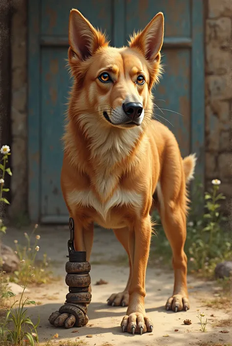 a dog with a peg leg