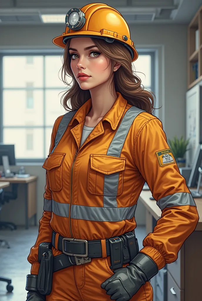 You can create a logo of a female mining worker who works in an office