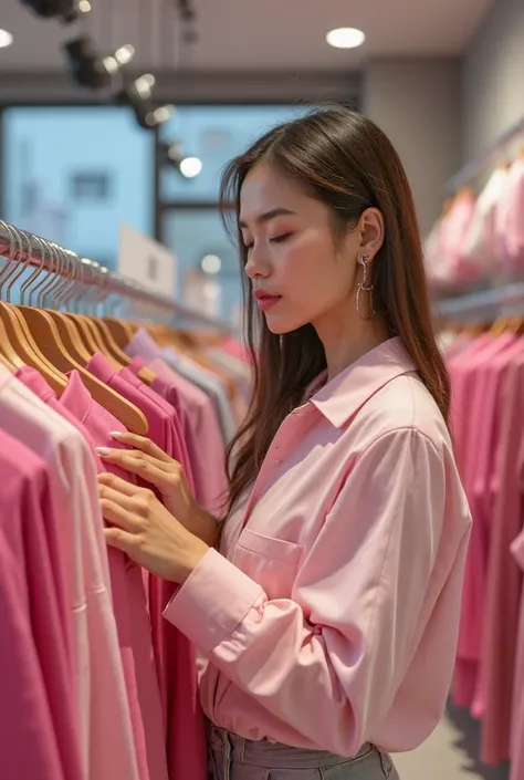 Modern girl buying pink women's clothing