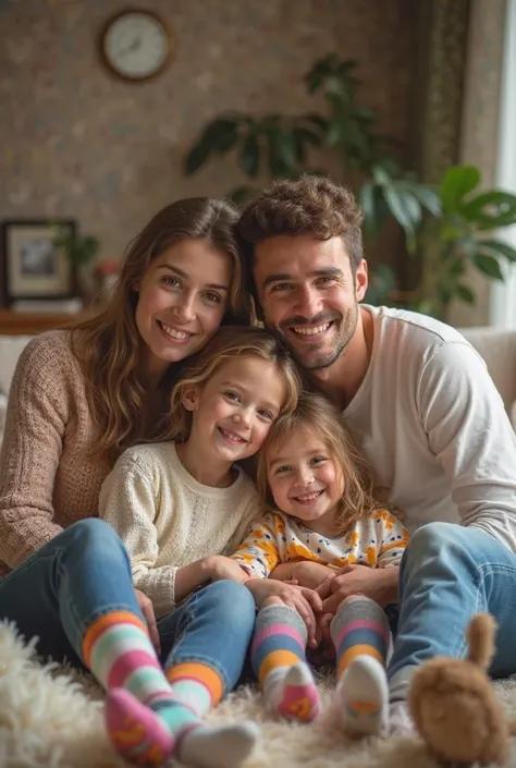 Photo of a family wearing socks 