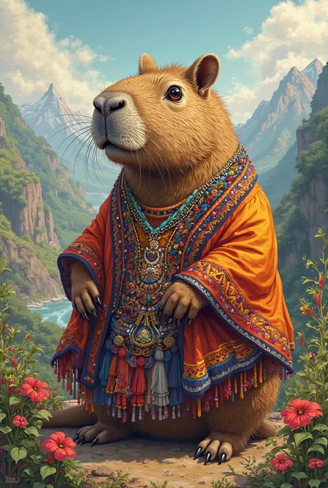 Capybara drawing in Peruvian clothing