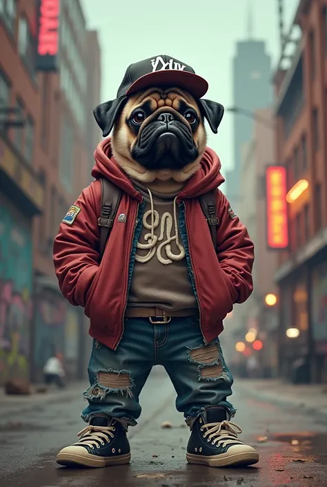 Pug dog with urban clothing for flayer