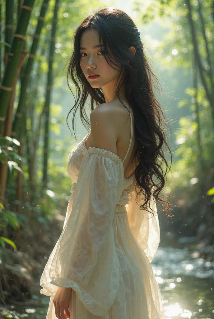 beautiful Japanese girl without clothes in the background of nature