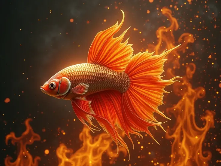 Burning Betta fish, Perfect realistic 4k photo