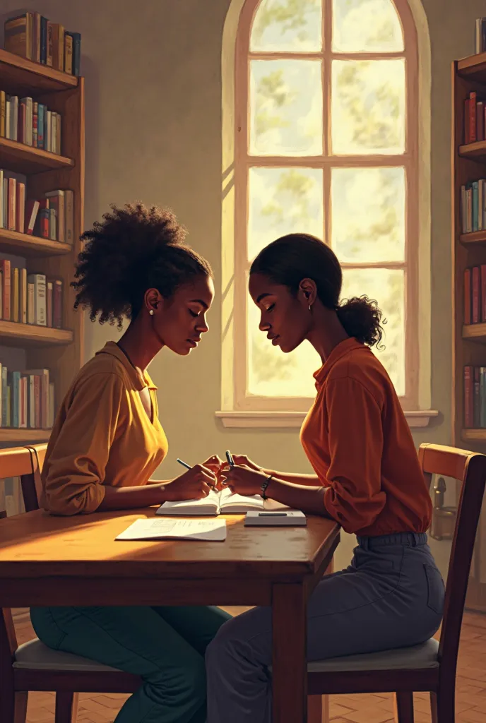 Two kenyan girls studying in a university library early 20s
