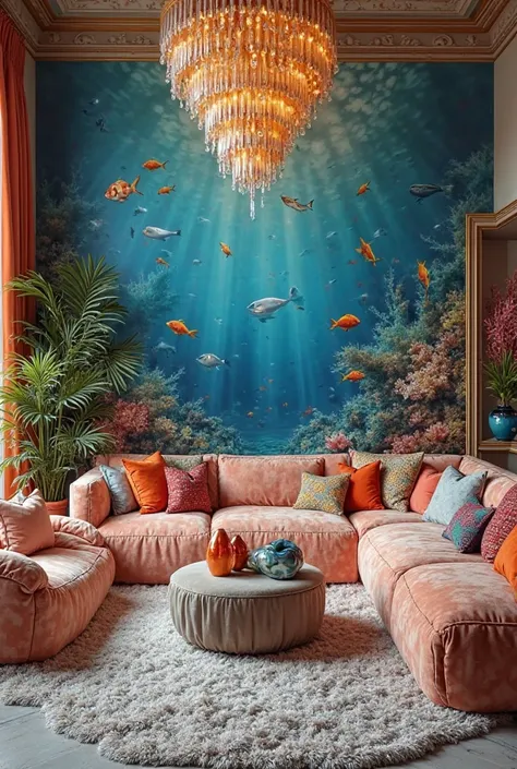 maximalism cozy living room with water designs 