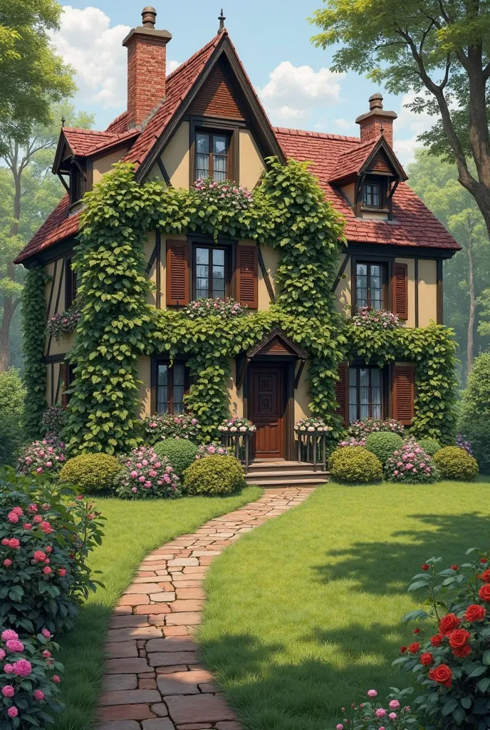 A charming picturesque old-style house “covered with roses and bunches of jasmine, which, seemed, they tied the roof with knots and garlands; an emerald meadow with gazebos of thick greenery spread around the building, where the most musical songbirds foun...