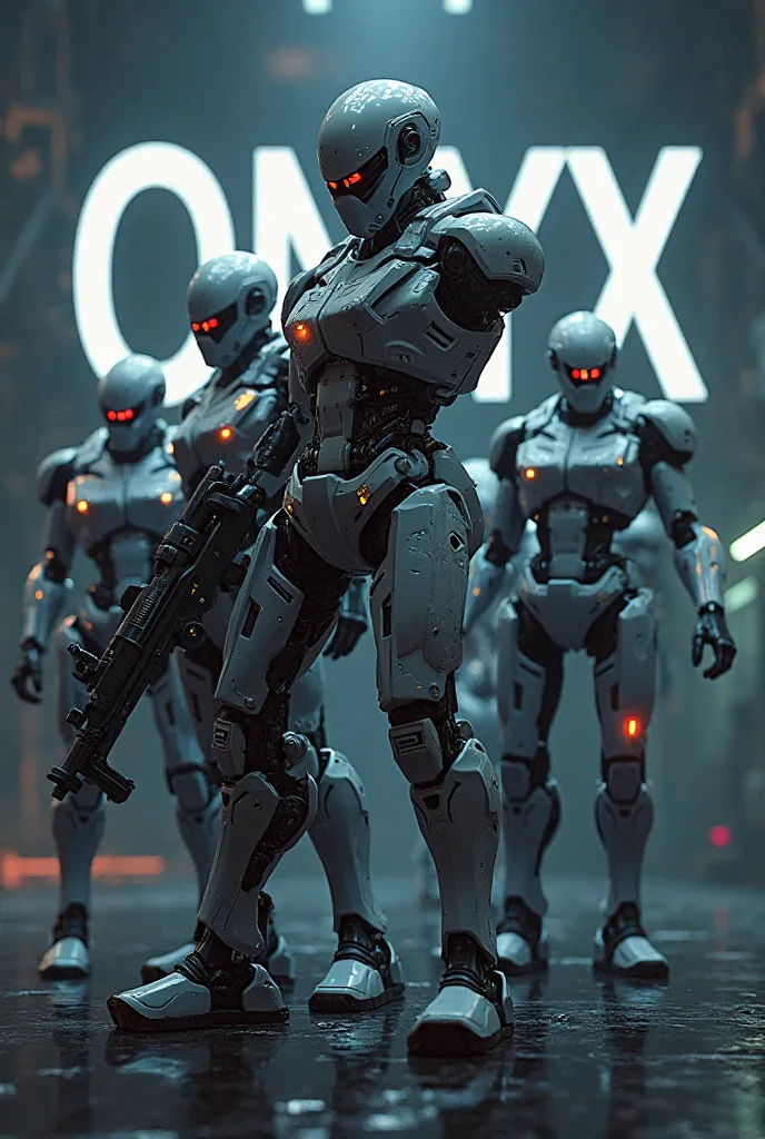 Create a profile picture that is robot soldiers that has letters that say "onyx"  and that is animated 