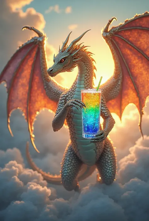 Dragon carrying a rainbow cocktail of happiness 