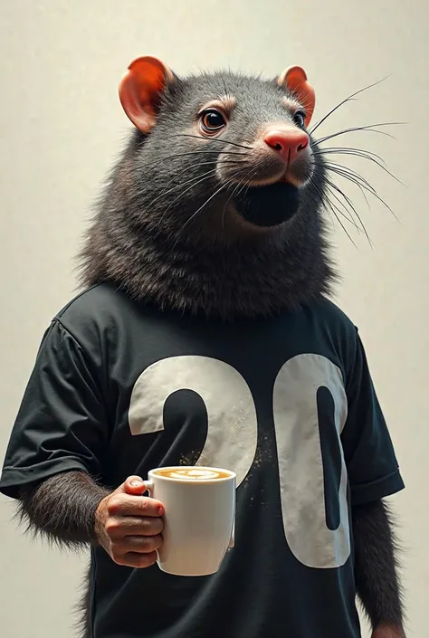 Coffee mole with beard black goatee reflective shirt with colossal letters