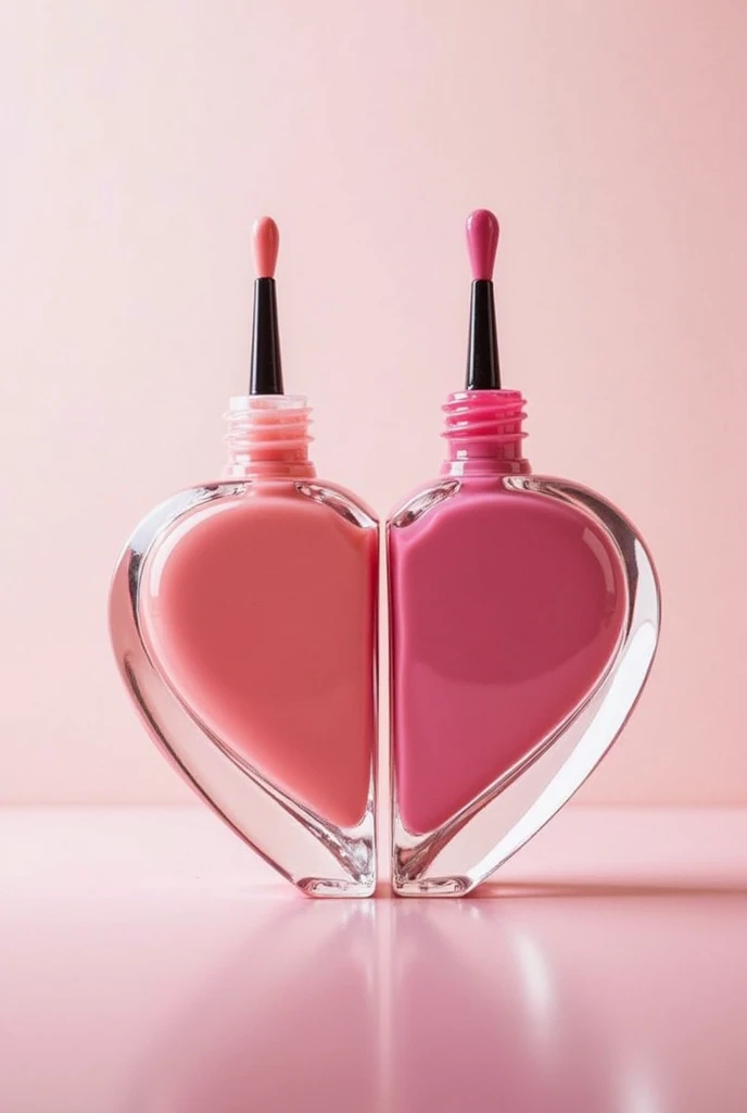 Create a nail polish with two divisions in the shape of a heart with two brushes, one for the base and the other for the nail polish. 