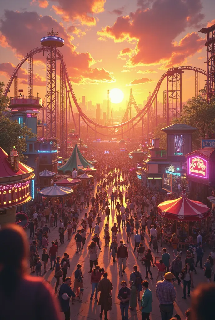 Amusement park at sunset 