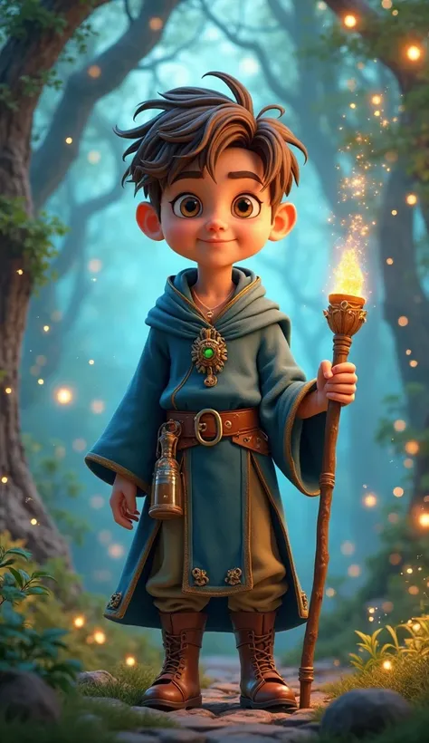 Lucas – The Young Sorcerer Apprentice
"Create a 3D ultra-realistic character in Pixar/Disney style. He is Lucas, a  young sorcerer apprentice with light skin, messy brown hair, and bright, curious eyes. He wears a deep blue robe with golden details, a leat...