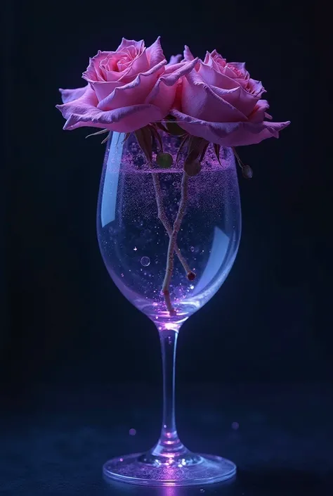 Create black light wilted roses in a wine glass

