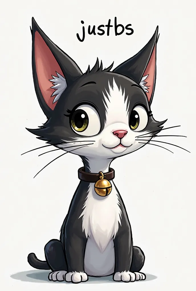 A profile picture of a black and white cat with a bell on its neck in Caartoonian style where up there just|BS stands