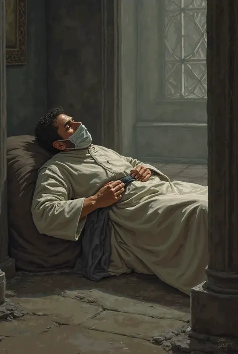 an image of Father Francisco lying down with a mask 