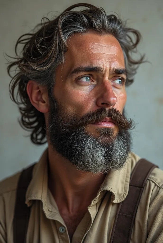 1500 man with the face of a young craftsman with a well-groomed beard and gentle features.  his eyes , Of a deep blue, shone with wisdom and kindness 