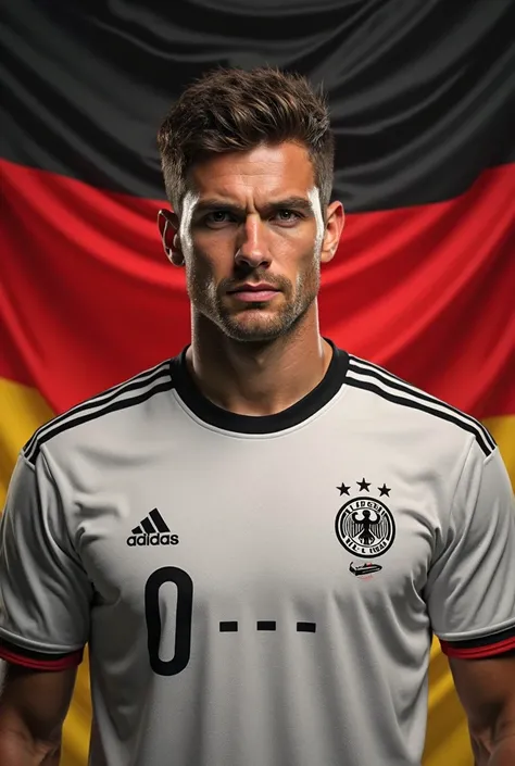 do Thomas Muller with a german flag behind him