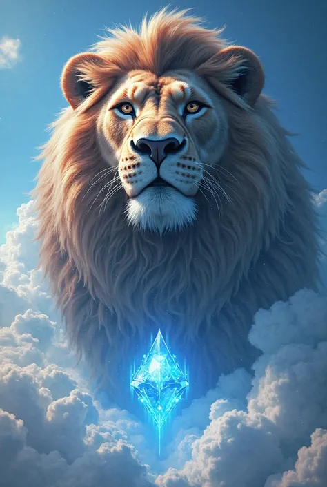 A very big Lion King head on the sky design with blue diamond 