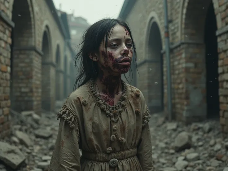 An image showing infected girl during the Bubonic plague. The image should be realistic and in 4k