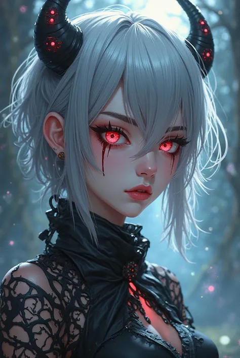 BreastsFang, Makeup, Silver Hair, Anime, 