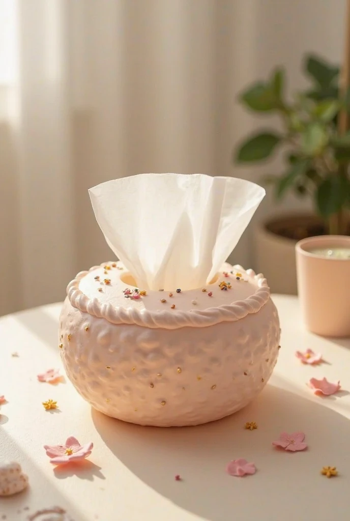 Round cake tissue box with decoration