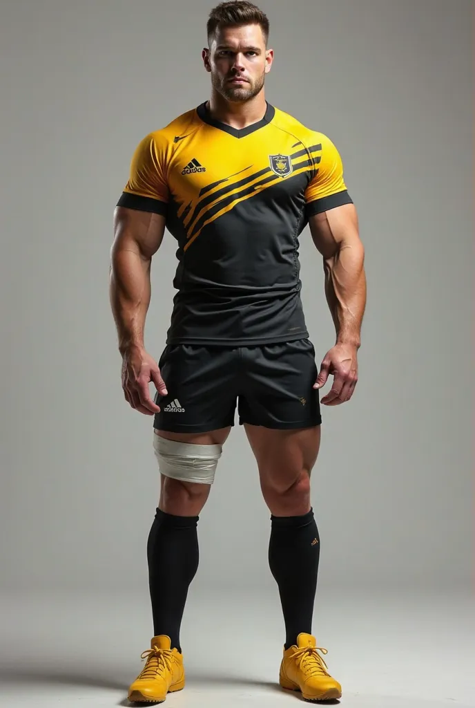 Make a mostly black and yellow rugby jersey shorts and socks