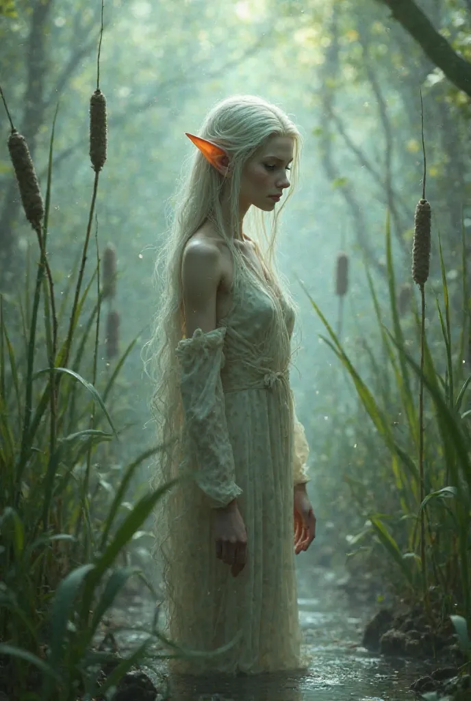  Elf girl, ,  Skinny, in the swamps, cattail and reed 