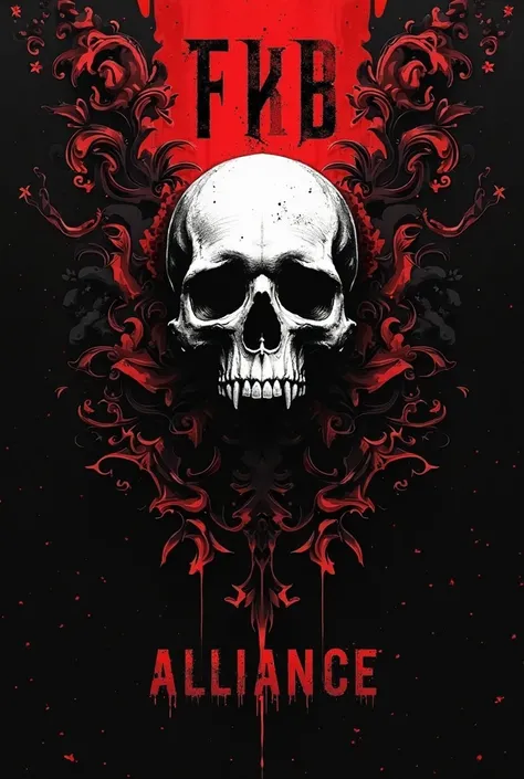 I need a black and red image, in the center a white skull in the middle, above a text that says FKB and below TGP, below the skull a text that says ALLIANCE