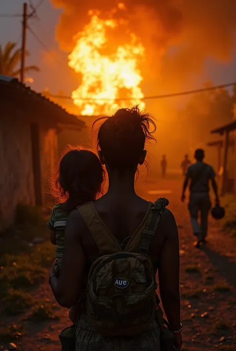 The Colombian people are engulfed in flames. Big fires come out of houses, as gas and gasoline cylinders explode, illuminating the sky at dusk, these fires and explosions created by people in camouflage uniforms wearing bracelets with the letters AUC. A BL...