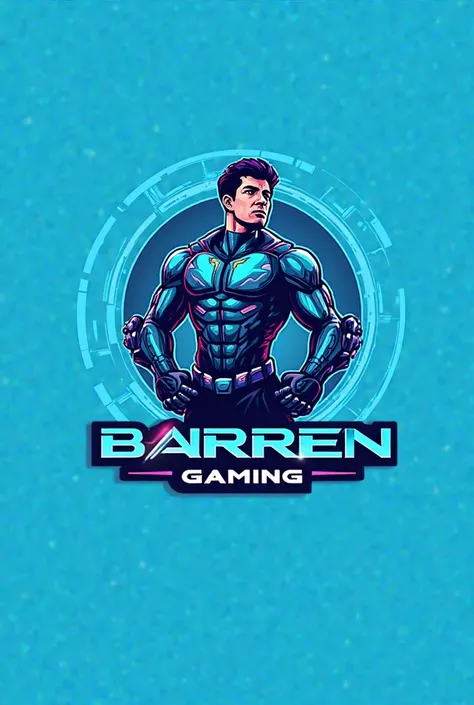 Logo for my youtube gaming channel names as barren gaming keep the theme a bit of sky blue colour add a fiction pooer gaming charector 