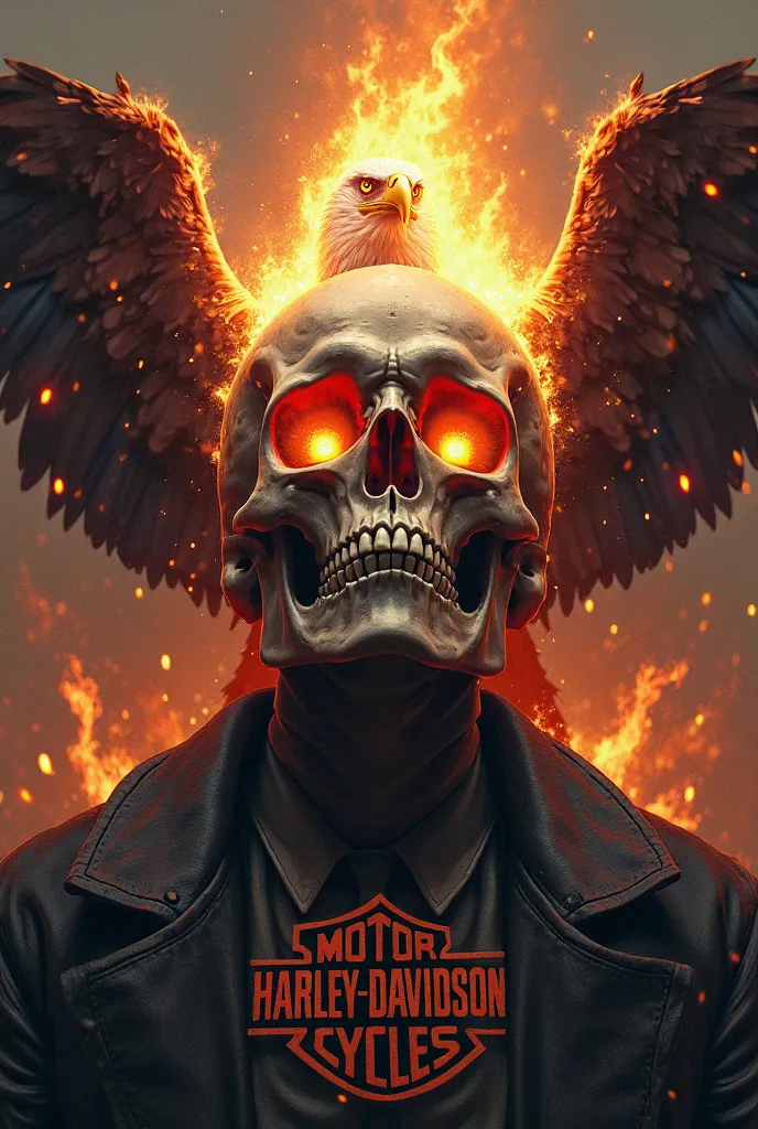 Skull with fire and eagle and Harley Davidson logo 