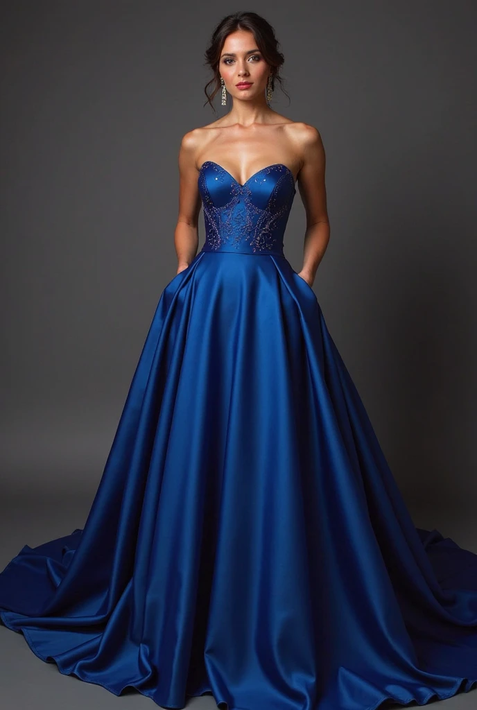 A long royal blue sweetheart neckline dress 