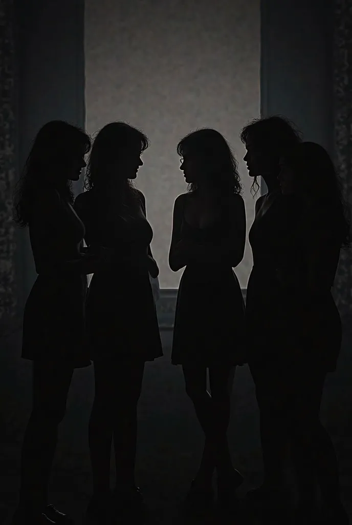 Five girls talking in a dark silhouette podcast 