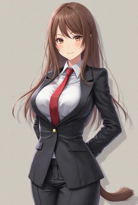  Masterpiece , best quality, Highest quality, perfect anatomy, high resolution, ultra- detailed, 8k wallpaper, texture,  detail, unique , HDR, extremely  detailed CG,  Azuma Hiseto ,  1 girl, One, full body,  standing,  tail, brown_ hair,  chelka, brown_ey...