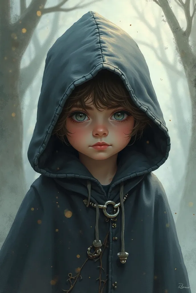 Fun and mysterious drawing of a boy with a hood  