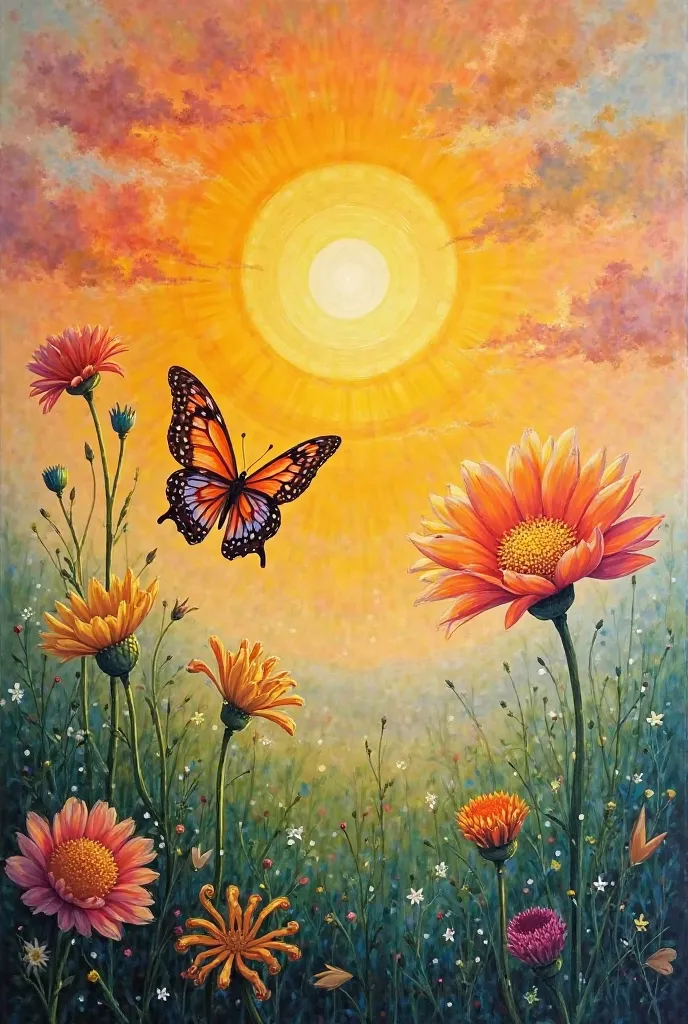 Sun painting with a flower and a butterfly