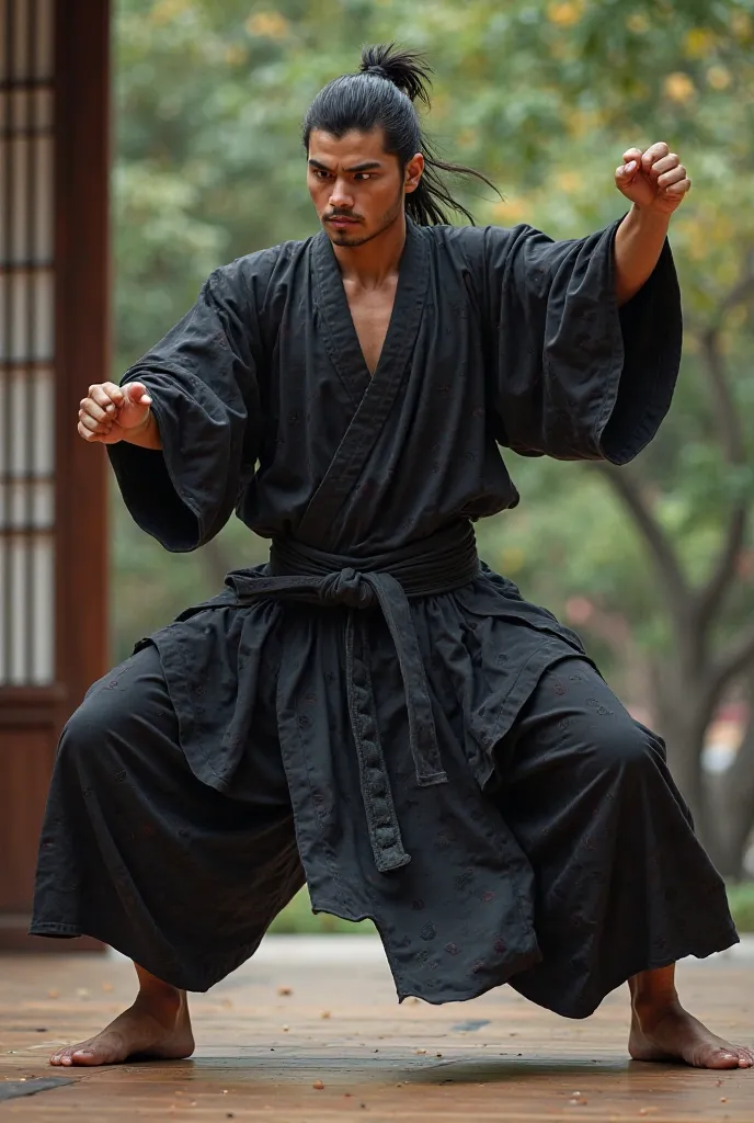 martial artist,Latin white ,Without a beard,dark kimono