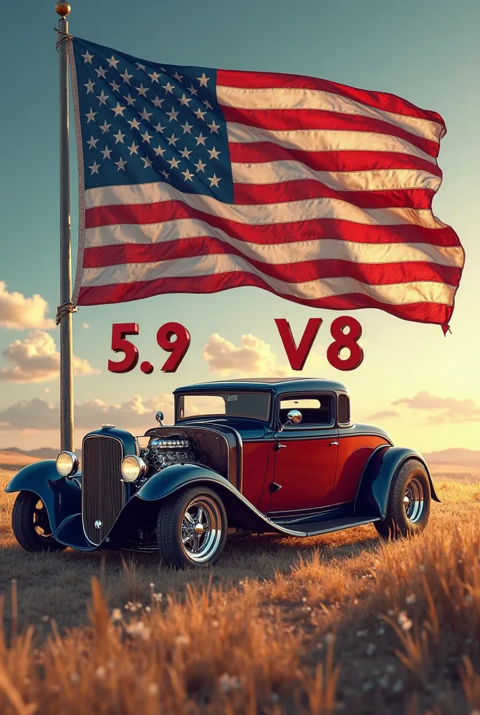 American flag with the numbers 5.9 V8