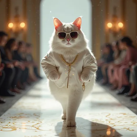 White cat wearing sunglasses decides to dress up and pose at Fendi's fashion show
8K、 real 