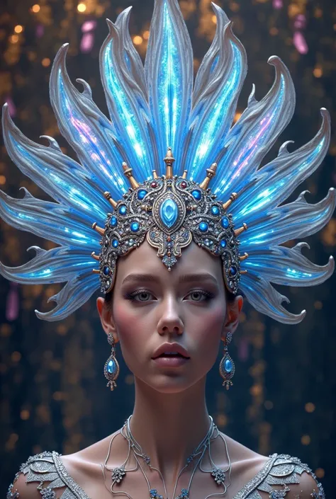 Image of a tiara with many colored and blue and silver rays for carnival 