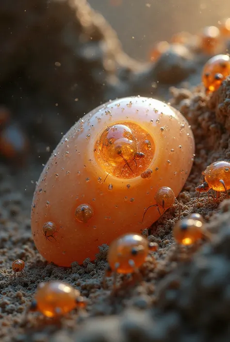 Close-up of ant eggs, growth process animation.