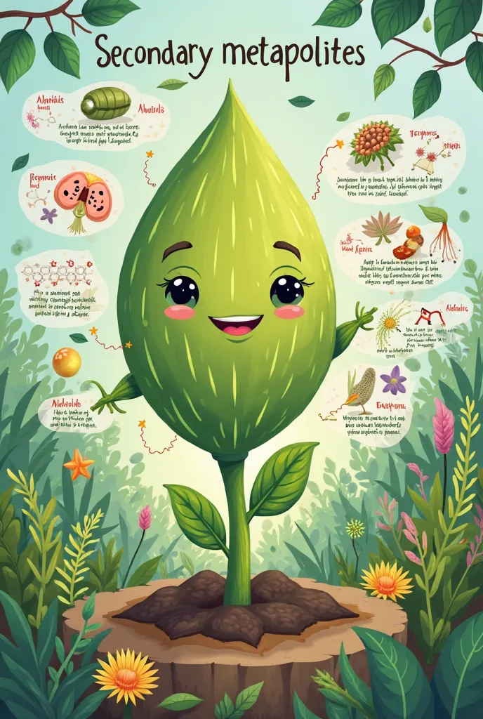 Give me a didactic representation that even a kindergarten  understands the secondary metabolites of plants and some examples 