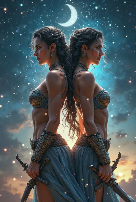 The zodiac sign is Gemini if you were beautiful warrior girls, twins in the background of the night 