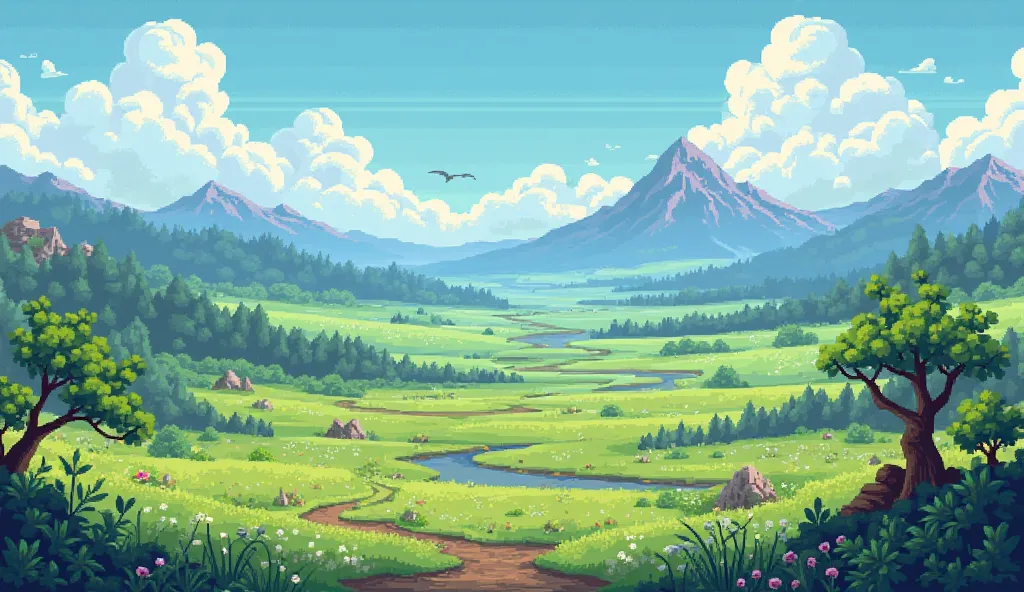 pixel videogame art style landscape, plains landscape, Terraria type