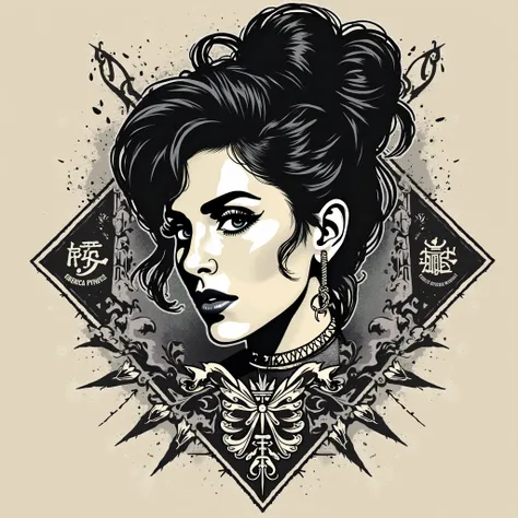 sketch for a tattoo: Amy Winehouse in the style of a Russian prison tattoo of the USSR